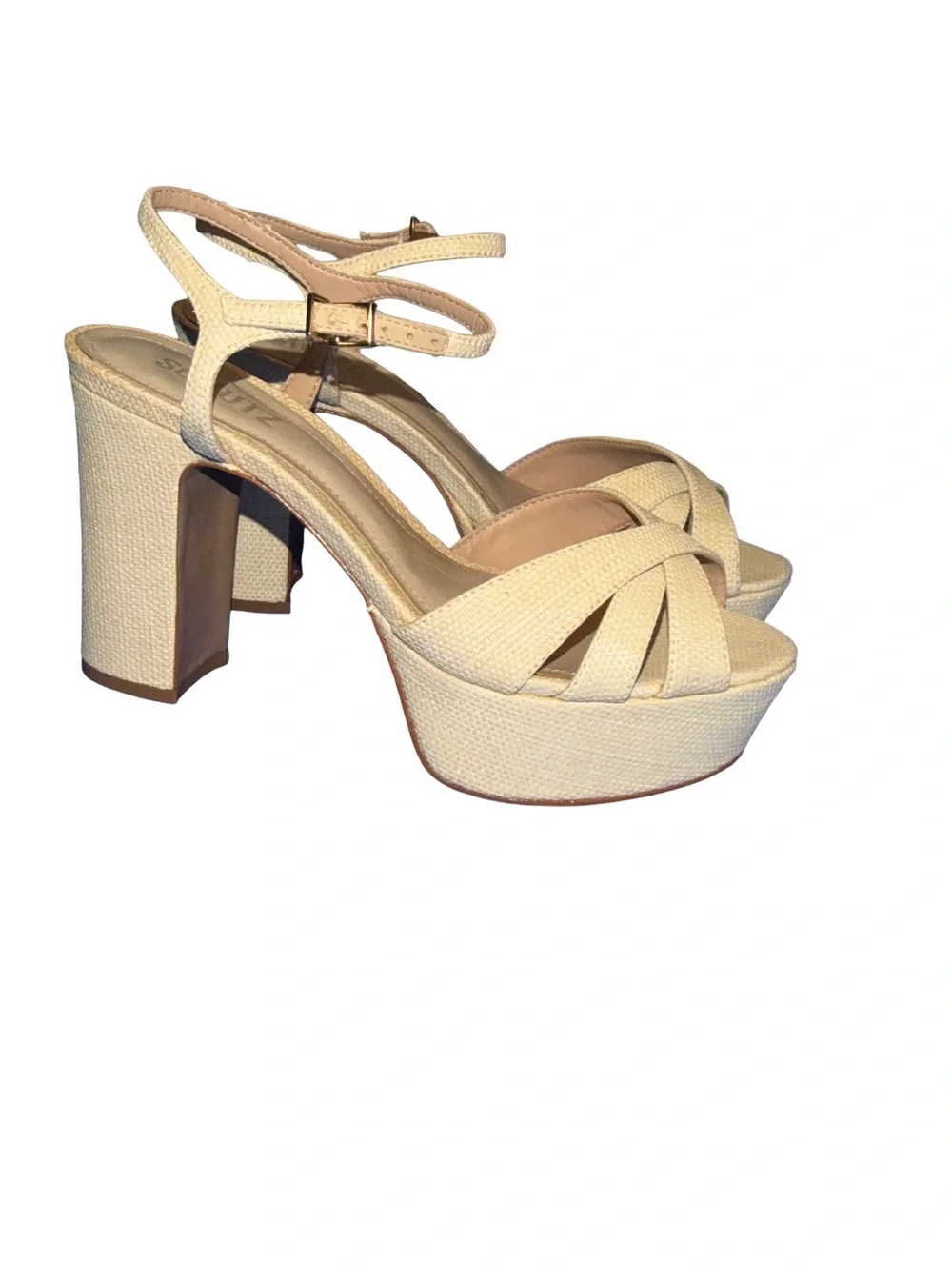 SCHUTZ KEEFA Natural Block Heel Platform Sandal with Ankle Strap, Size 8 NWT